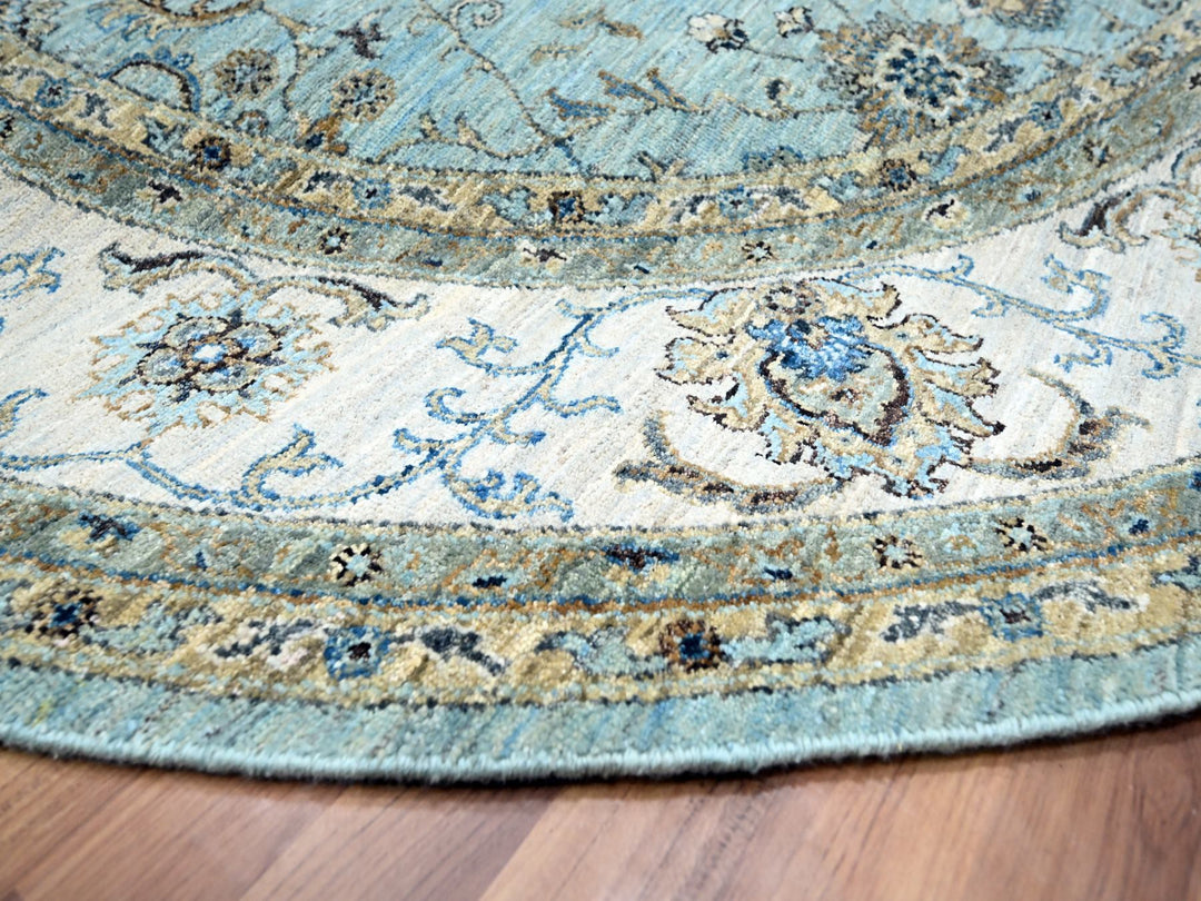 7'11" x 8'0" New Hand Knotted Blue Wool Round Oriental Rug - MOA10276140