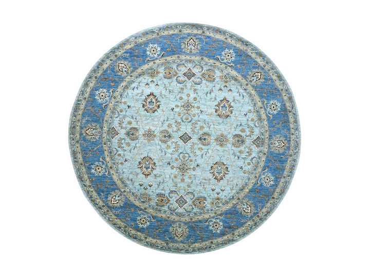 8'11" x 9'0" New Hand Knotted Blue Wool Round Oriental Rug - MOA10276142