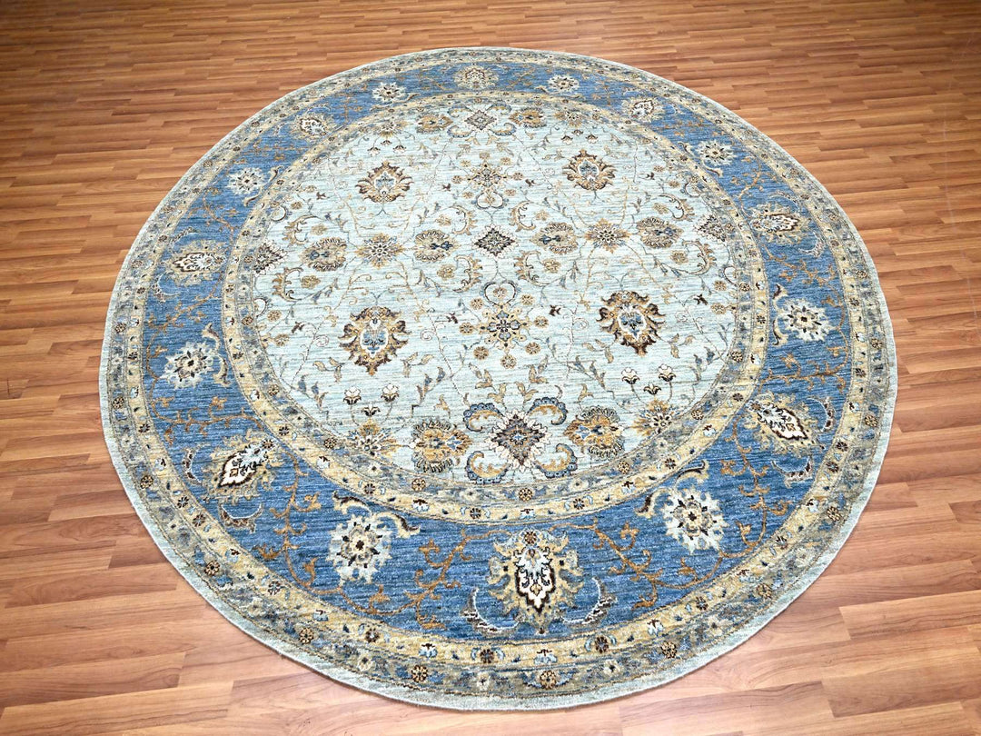 8'11" x 9'0" New Hand Knotted Blue Wool Round Oriental Rug - MOA10276142