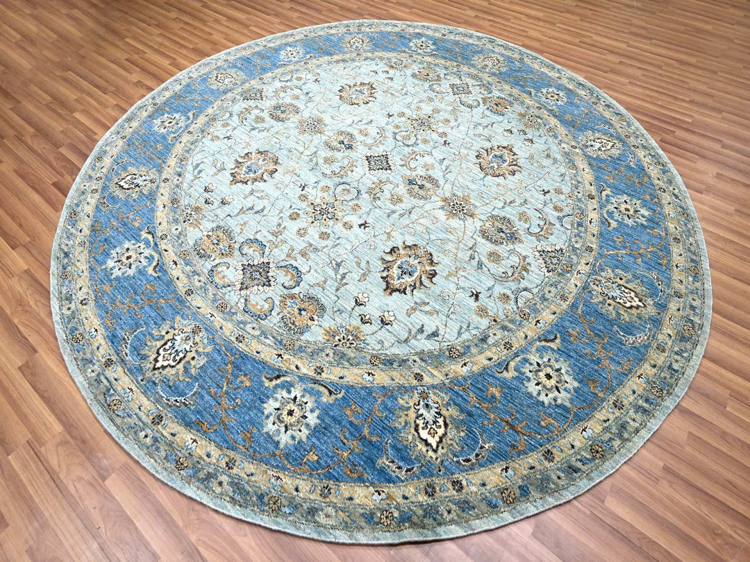 8'11" x 9'0" New Hand Knotted Blue Wool Round Oriental Rug - MOA10276142