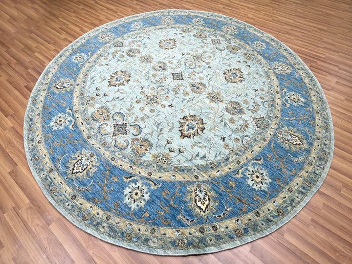 8'11" x 9'0" New Hand Knotted Blue Wool Round Oriental Rug - MOA10276142