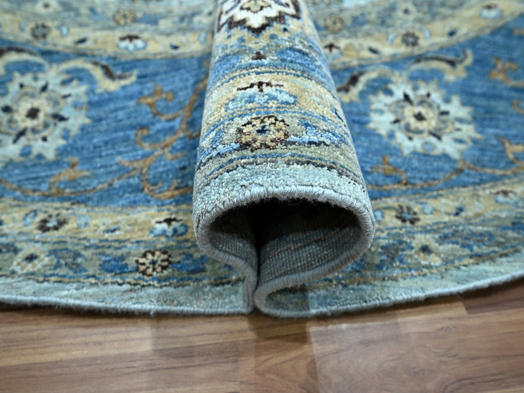 8'11" x 9'0" New Hand Knotted Blue Wool Round Oriental Rug - MOA10276142