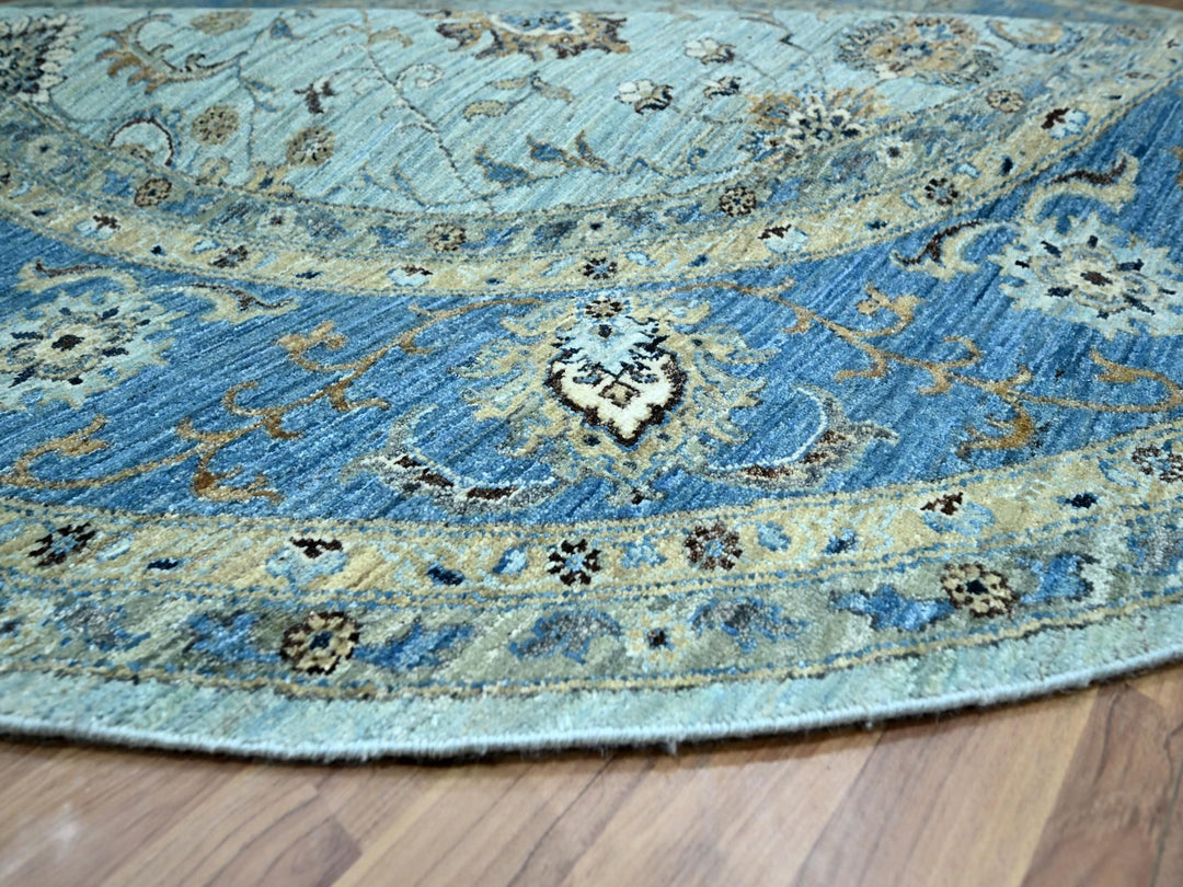 8'11" x 9'0" New Hand Knotted Blue Wool Round Oriental Rug - MOA10276142