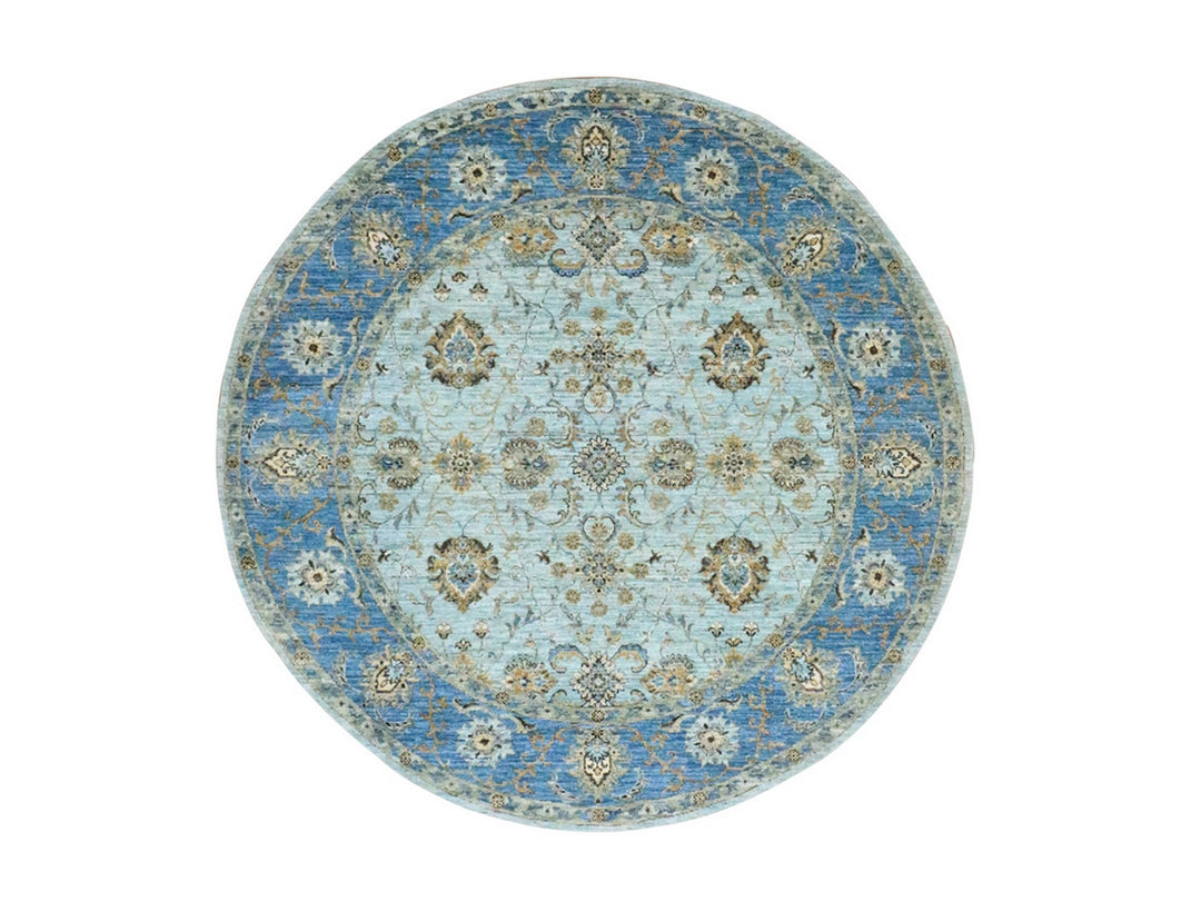 7'1" x 7'2" New Hand Knotted Blue Wool Round Oriental Rug - MOA10276143