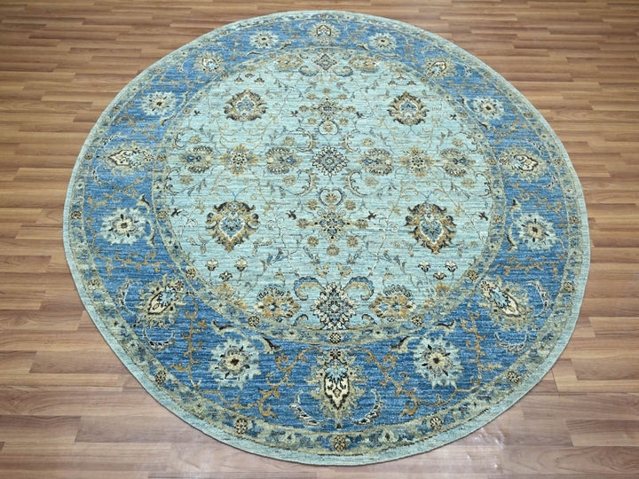 7'1" x 7'2" New Hand Knotted Blue Wool Round Oriental Rug - MOA10276143