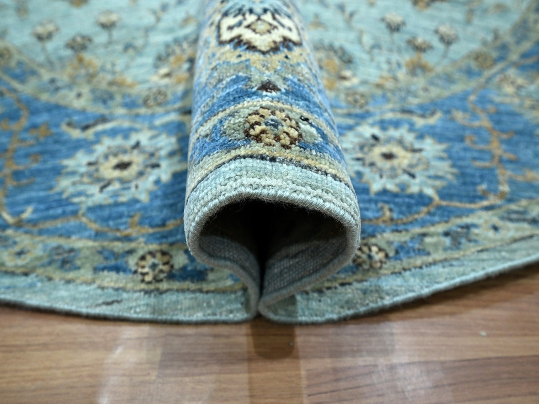 7'1" x 7'2" New Hand Knotted Blue Wool Round Oriental Rug - MOA10276143