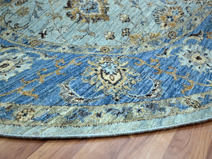 7'1" x 7'2" New Hand Knotted Blue Wool Round Oriental Rug - MOA10276143