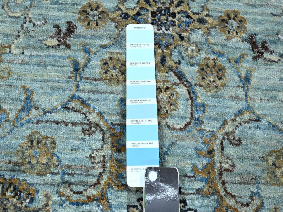 7'1" x 7'2" New Hand Knotted Blue Wool Round Oriental Rug - MOA10276143