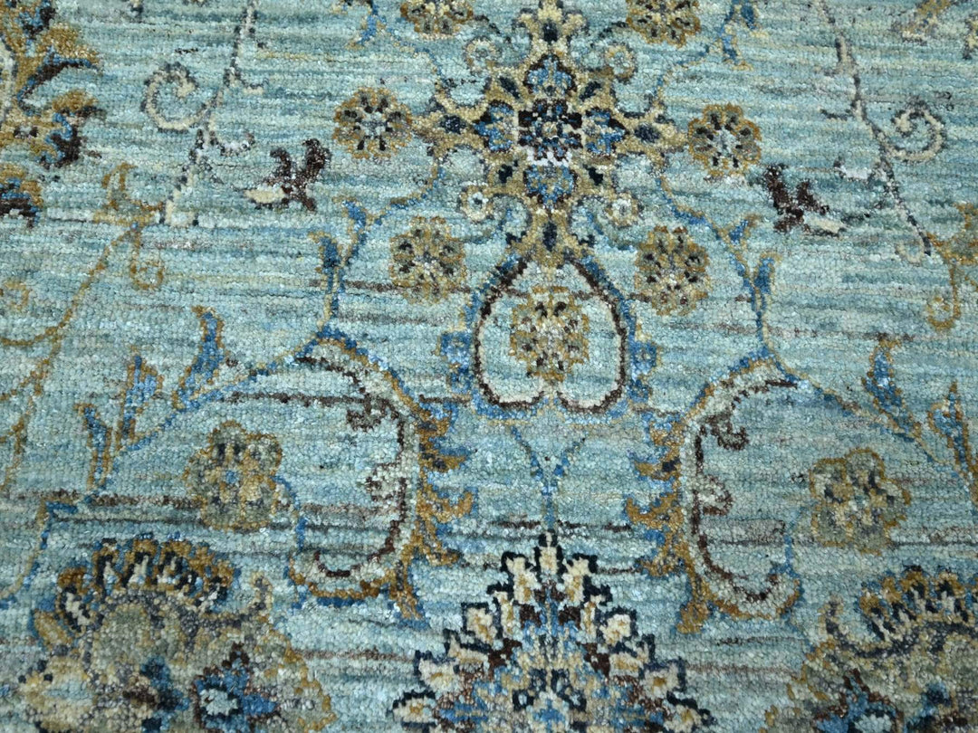 7'1" x 7'2" New Hand Knotted Blue Wool Round Oriental Rug - MOA10276143