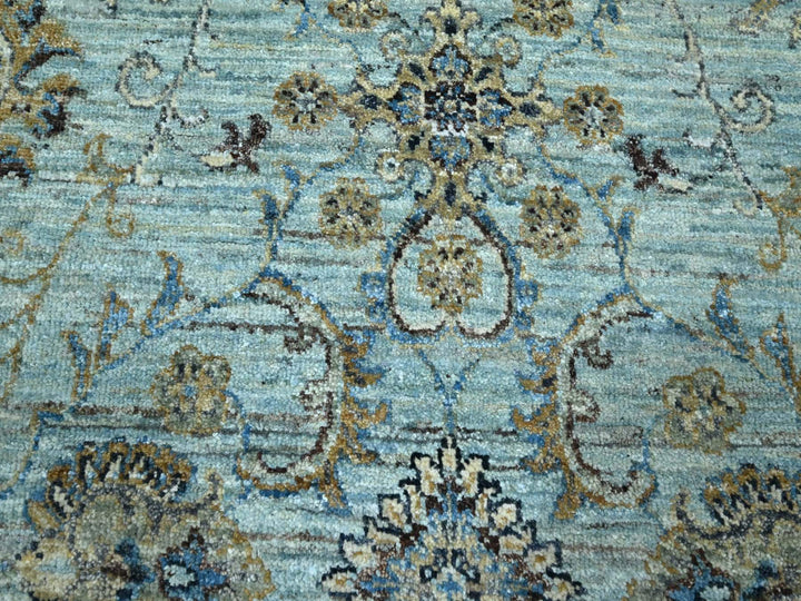 7'1" x 7'2" New Hand Knotted Blue Wool Round Oriental Rug - MOA10276143