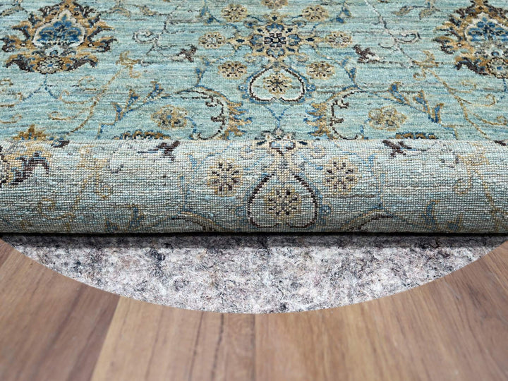 7'1" x 7'1" New Hand Knotted Blue Wool Round Oriental Rug - MOA10276144