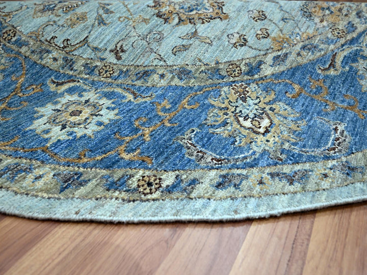 7'1" x 7'1" New Hand Knotted Blue Wool Round Oriental Rug - MOA10276144