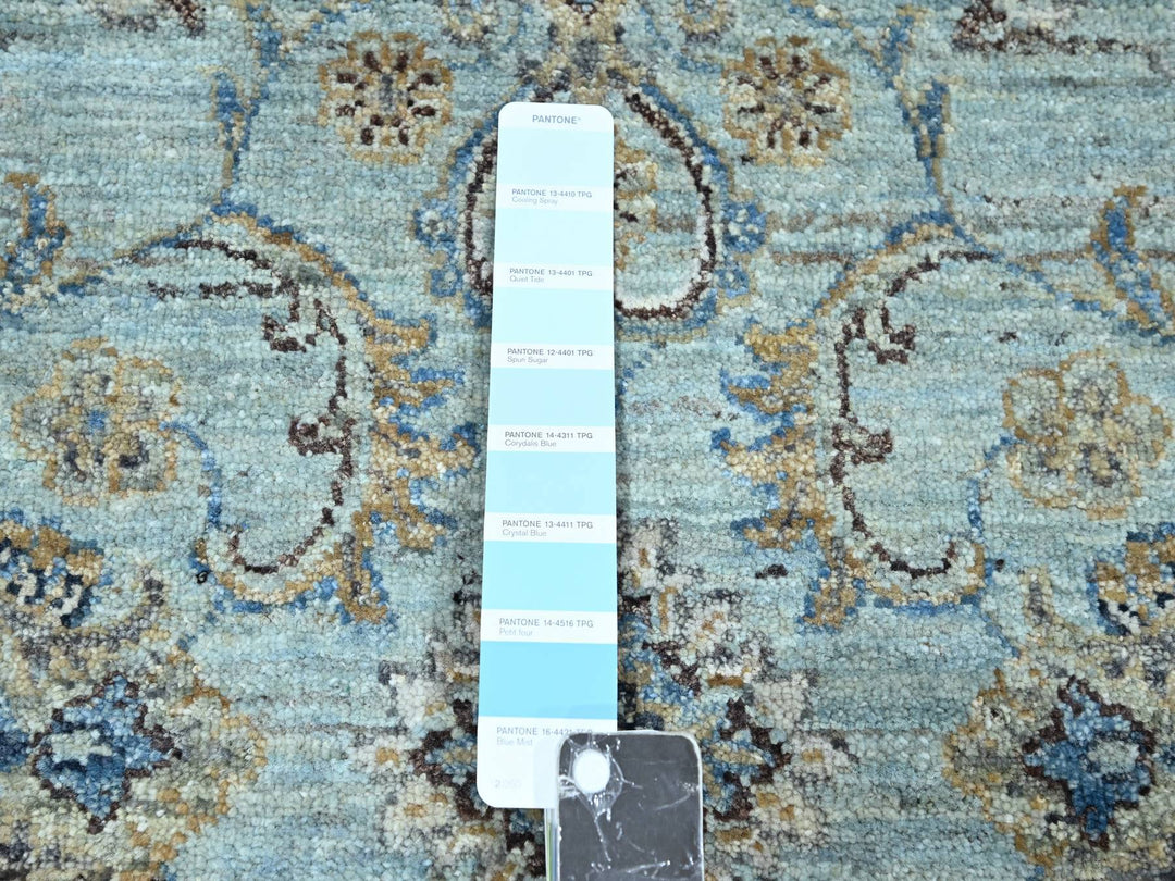 7'1" x 7'1" New Hand Knotted Blue Wool Round Oriental Rug - MOA10276144