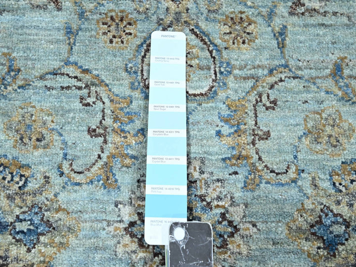 7'1" x 7'1" New Hand Knotted Blue Wool Round Oriental Rug - MOA10276144