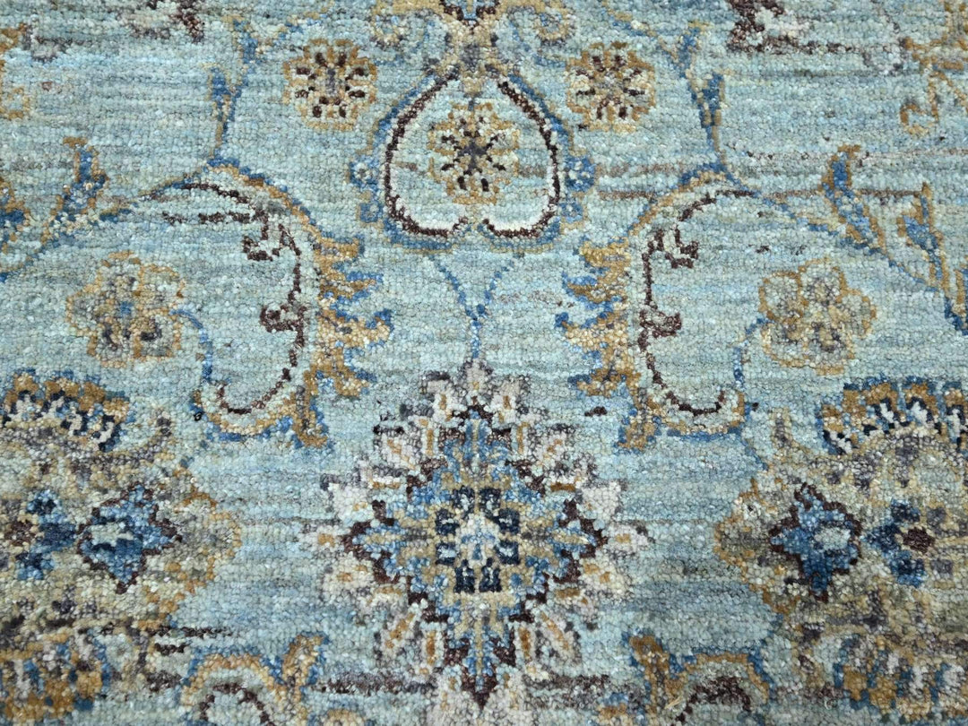 7'1" x 7'1" New Hand Knotted Blue Wool Round Oriental Rug - MOA10276144