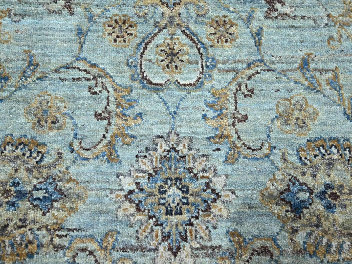 7'1" x 7'1" New Hand Knotted Blue Wool Round Oriental Rug - MOA10276144