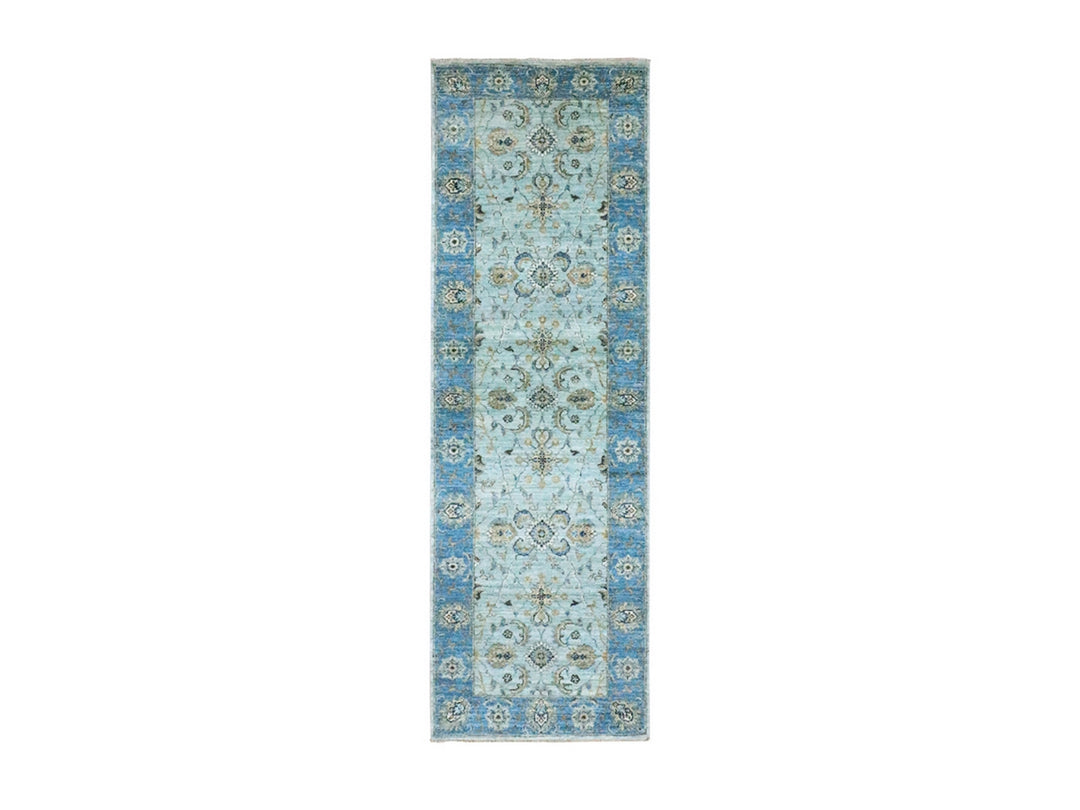 2'7" x 8'1" New Hand Knotted Blue Wool Runner Oriental Rug - MOA10276145