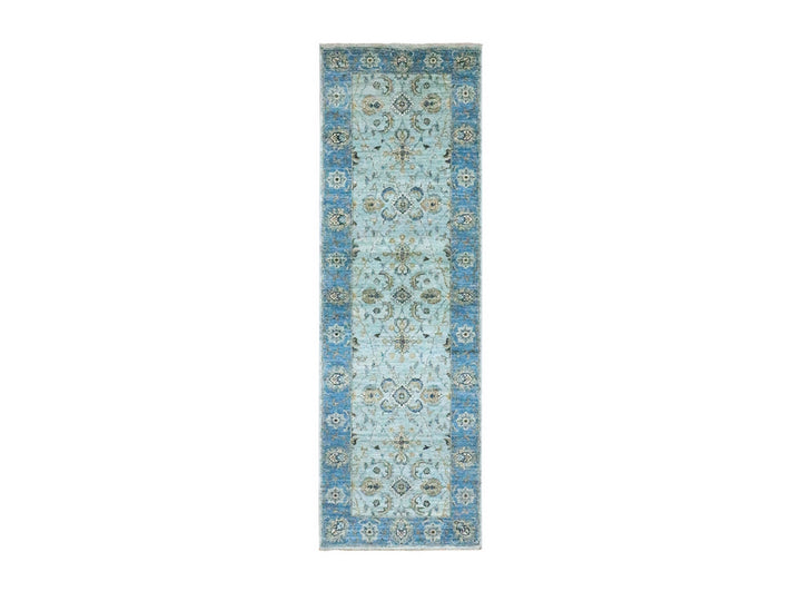 2'7" x 8'1" New Hand Knotted Blue Wool Runner Oriental Rug - MOA10276145