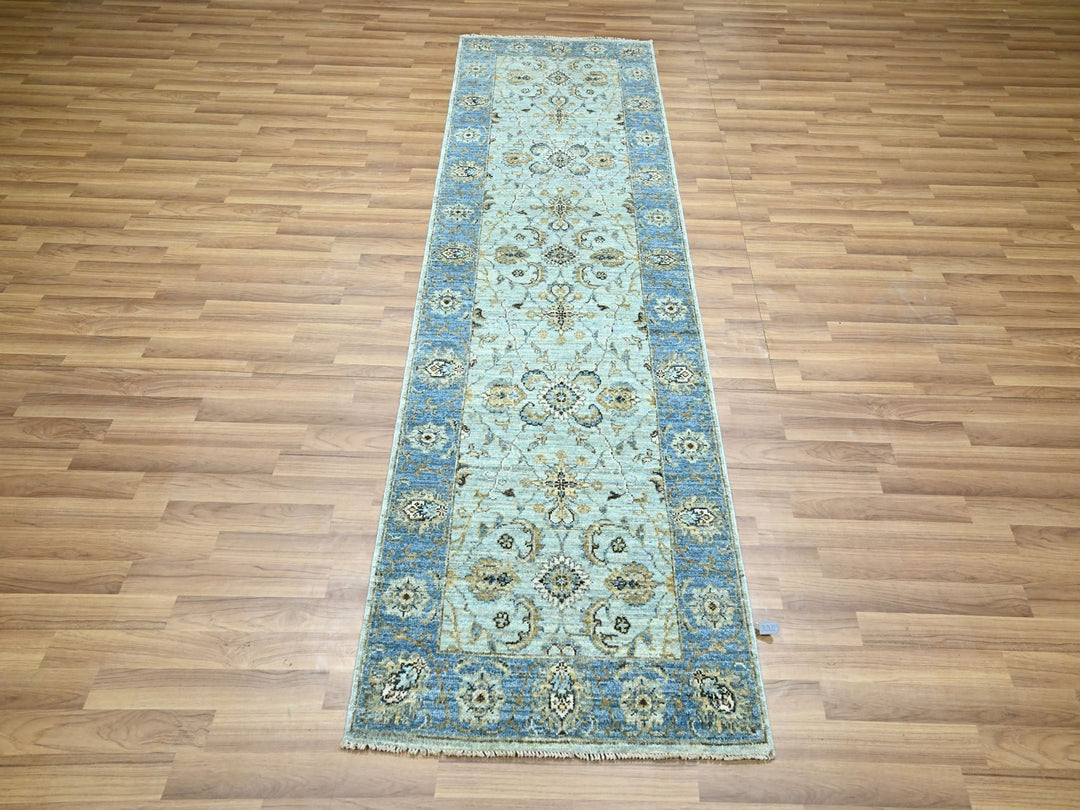 2'7" x 8'1" New Hand Knotted Blue Wool Runner Oriental Rug - MOA10276145