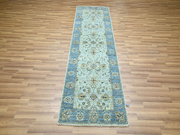 2'7" x 8'1" New Hand Knotted Blue Wool Runner Oriental Rug - MOA10276145