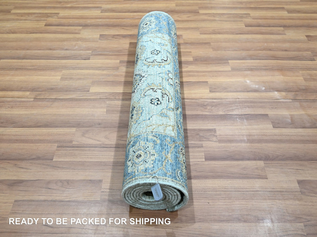 2'7" x 8'1" New Hand Knotted Blue Wool Runner Oriental Rug - MOA10276145