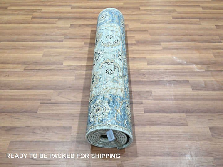 2'7" x 8'1" New Hand Knotted Blue Wool Runner Oriental Rug - MOA10276145