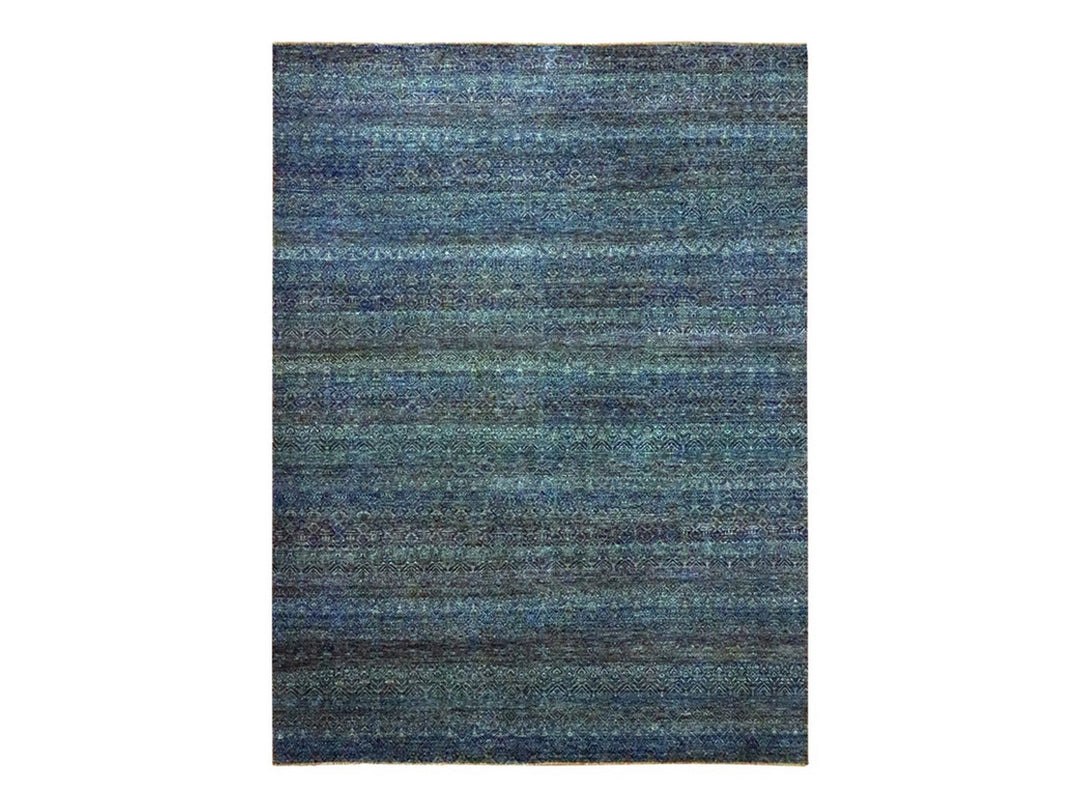 9'0" x 12'1" New Hand Knotted Blue Wool Rectangle Oriental Rug - MOA10276148