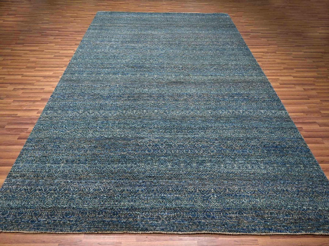 9'0" x 12'1" New Hand Knotted Blue Wool Rectangle Oriental Rug - MOA10276148