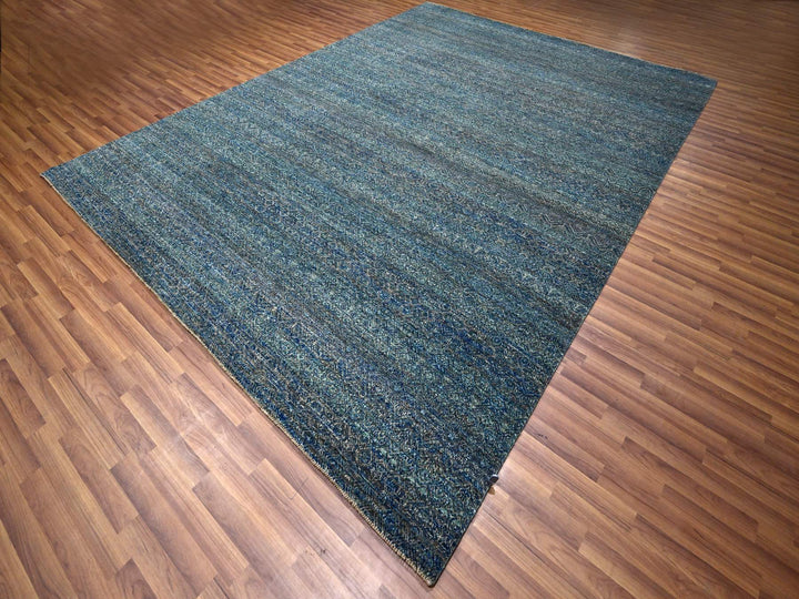 9'0" x 12'1" New Hand Knotted Blue Wool Rectangle Oriental Rug - MOA10276148