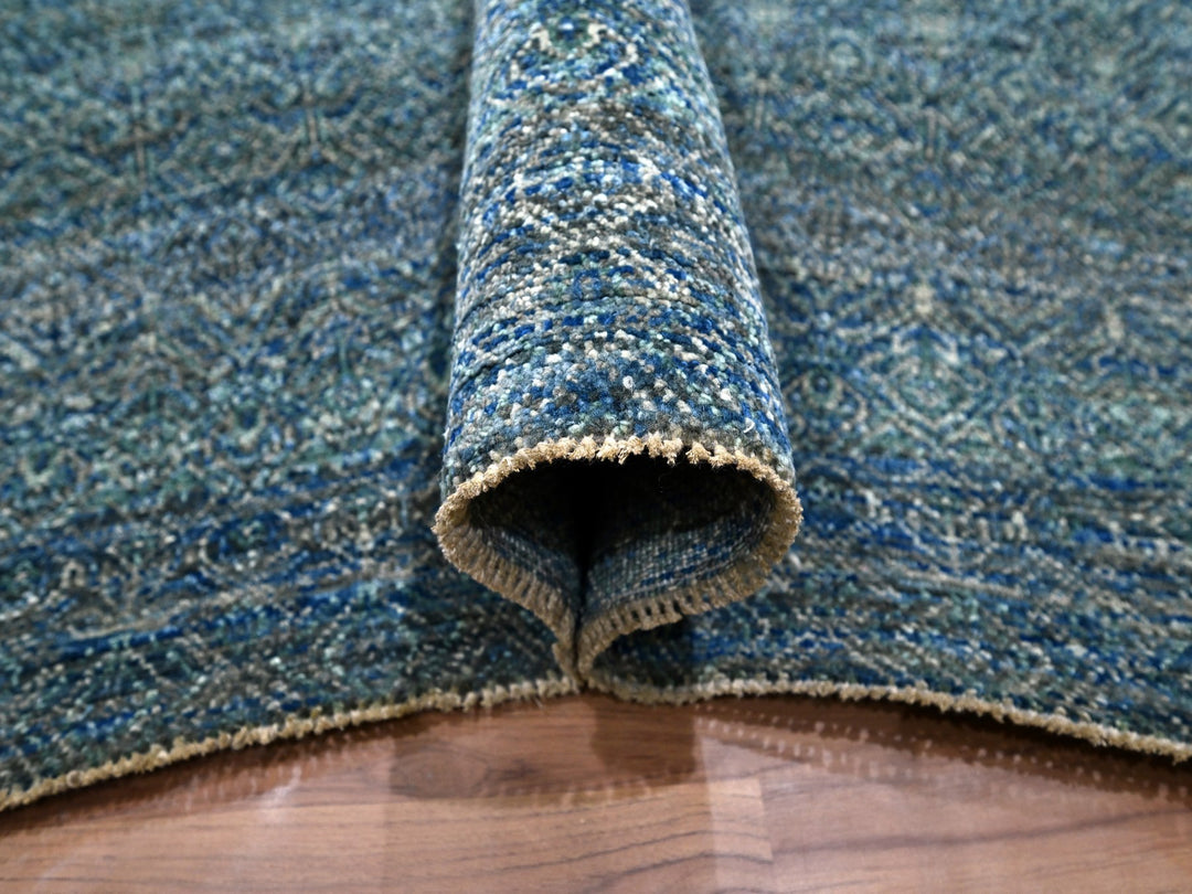 9'0" x 12'1" New Hand Knotted Blue Wool Rectangle Oriental Rug - MOA10276148