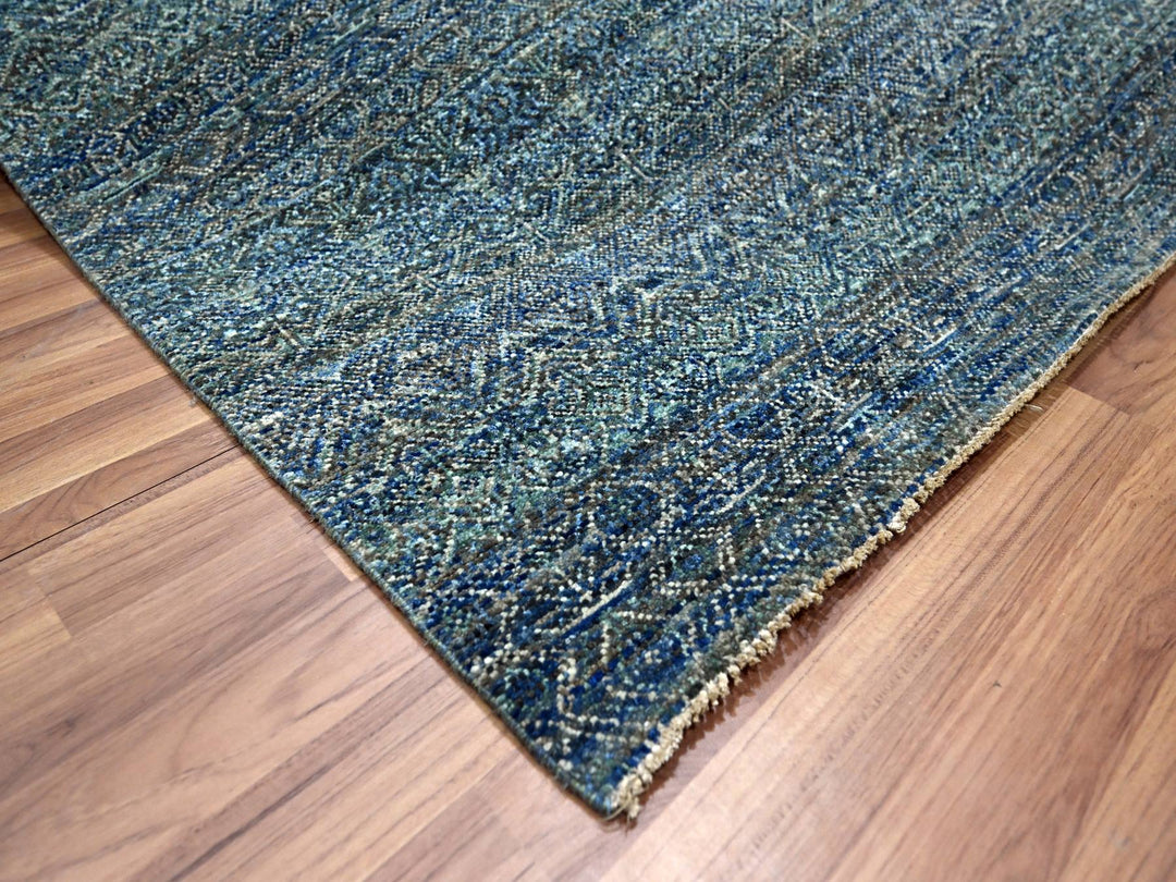 9'0" x 12'1" New Hand Knotted Blue Wool Rectangle Oriental Rug - MOA10276148