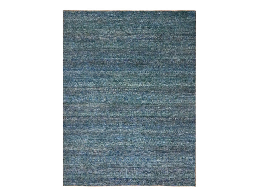 9'0" x 11'10" New Hand Knotted Blue Wool Rectangle Oriental Rug - MOA10276149