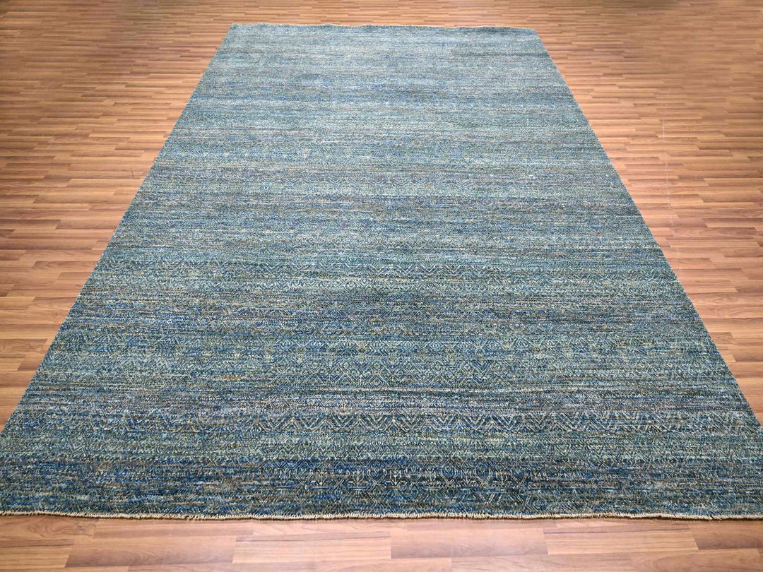 9'0" x 11'10" New Hand Knotted Blue Wool Rectangle Oriental Rug - MOA10276149