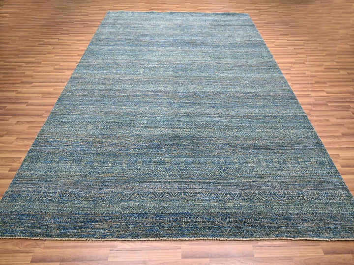 9'0" x 11'10" New Hand Knotted Blue Wool Rectangle Oriental Rug - MOA10276149