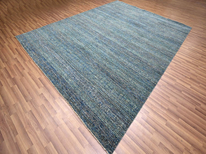 9'0" x 11'10" New Hand Knotted Blue Wool Rectangle Oriental Rug - MOA10276149