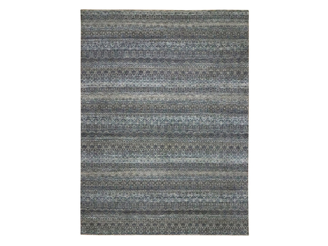 9'1" x 12'1" New Hand Knotted Grey Wool Rectangle Oriental Rug - MOA10276150
