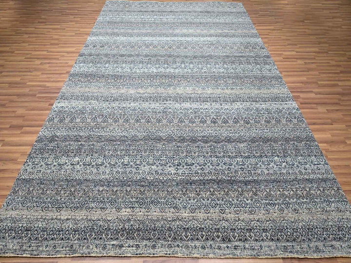 9'1" x 12'1" New Hand Knotted Grey Wool Rectangle Oriental Rug - MOA10276150