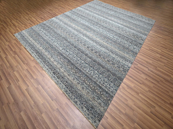 9'1" x 12'1" New Hand Knotted Grey Wool Rectangle Oriental Rug - MOA10276150