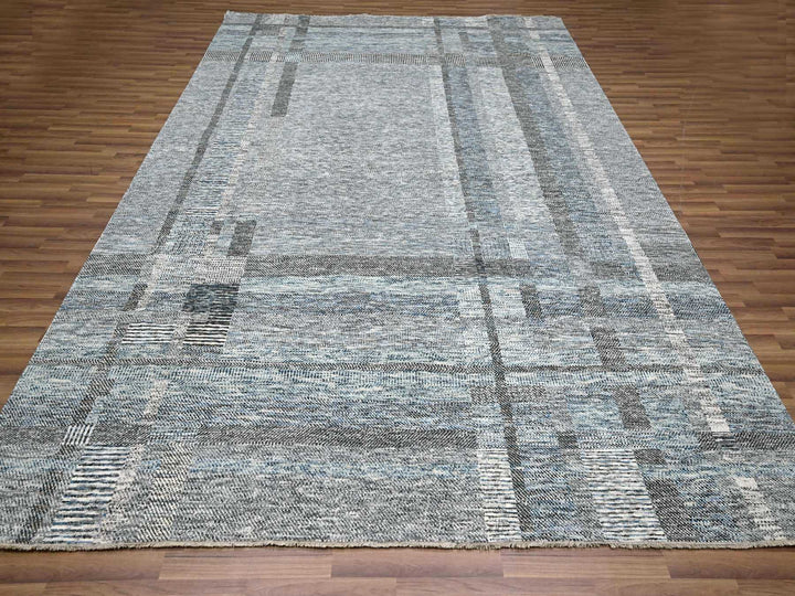 9'0" x 12'1" New Hand Knotted Blue Wool Rectangle Oriental Rug - MOA10276152