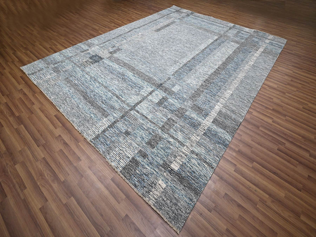 9'0" x 12'1" New Hand Knotted Blue Wool Rectangle Oriental Rug - MOA10276152