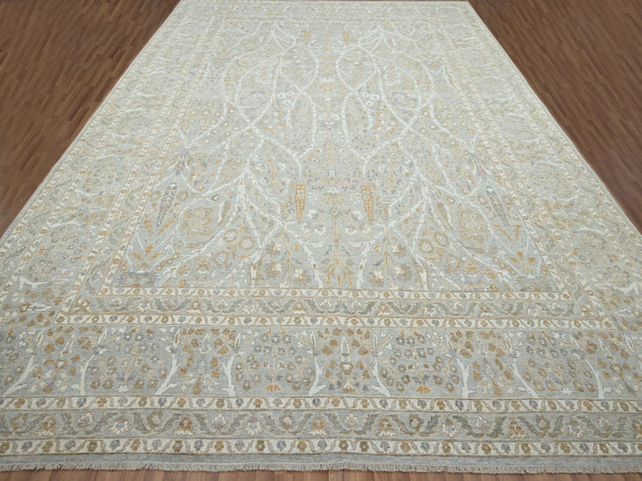 12'0" x 15'1" New Hand Knotted Grey Wool Rectangle Oriental Rug - MOA10276159