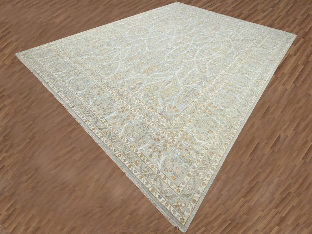 12'0" x 15'1" New Hand Knotted Grey Wool Rectangle Oriental Rug - MOA10276159