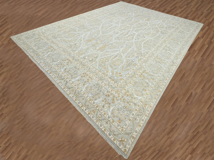 12'0" x 15'1" New Hand Knotted Grey Wool Rectangle Oriental Rug - MOA10276159