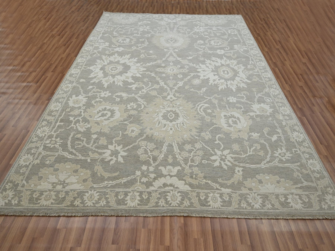 9'1" x 12'3" New Hand Knotted Grey Wool Rectangle Oriental Rug - MOA10276163