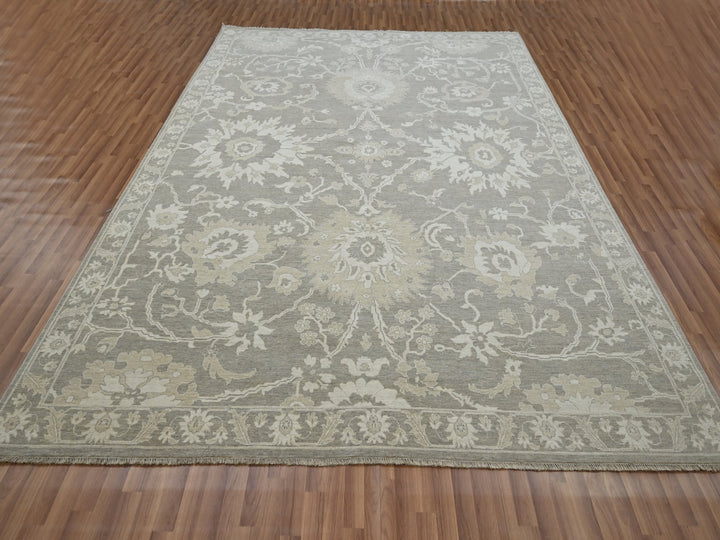 9'1" x 12'3" New Hand Knotted Grey Wool Rectangle Oriental Rug - MOA10276163