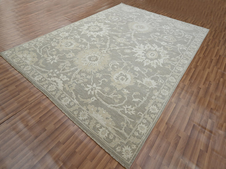 9'1" x 12'3" New Hand Knotted Grey Wool Rectangle Oriental Rug - MOA10276163