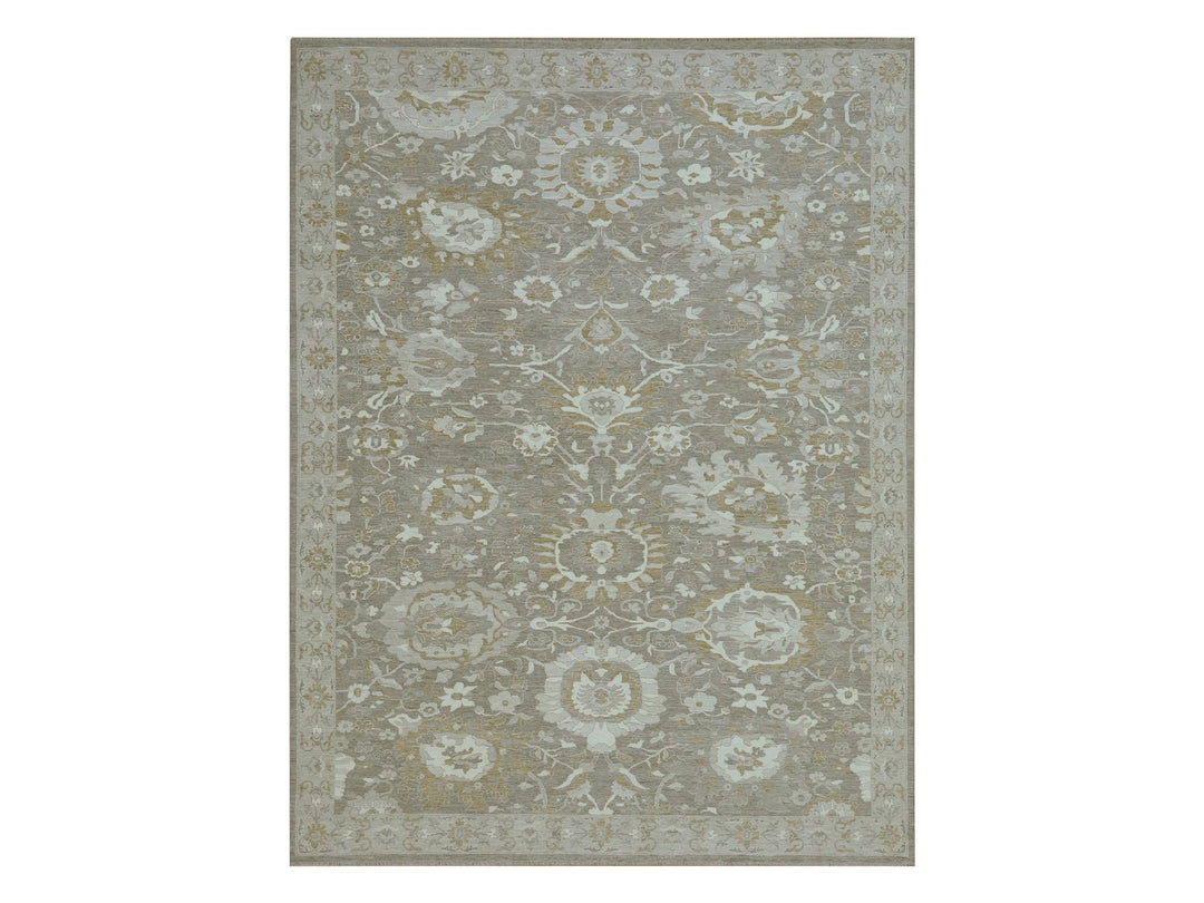 8'11" x 11'10" New Hand Knotted Grey Wool Rectangle Oriental Rug - MOA10276164
