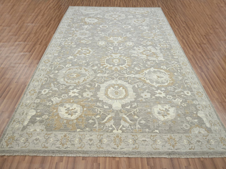 8'11" x 11'10" New Hand Knotted Grey Wool Rectangle Oriental Rug - MOA10276164