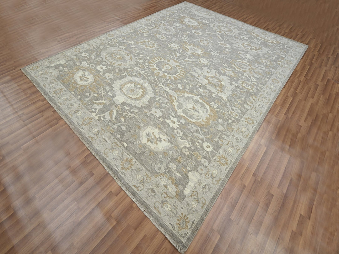8'11" x 11'10" New Hand Knotted Grey Wool Rectangle Oriental Rug - MOA10276164