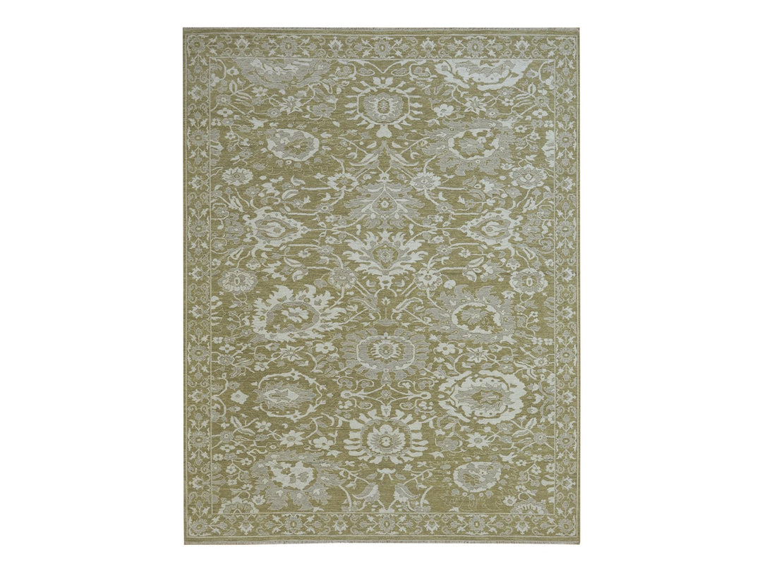 9'0" x 12'0" New Hand Knotted Green Wool Rectangle Oriental Rug - MOA10276165